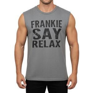 Frankie Say Relax Heather Gray Sleeveless Muscle Tank Top Graphic Tee Size Large
